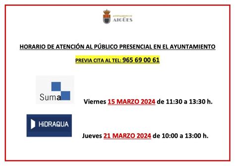 Horarios de apertura Hidraqua SAX Sax Calle Vázquez Mella 56 ...